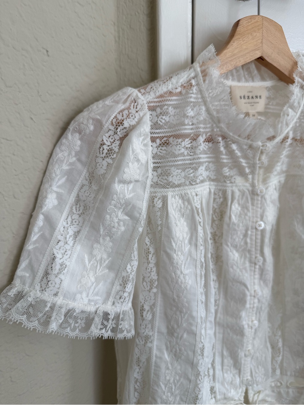 NWT Sezane Shenali - Button-up White Lace Blouse - Picture 4 of 10